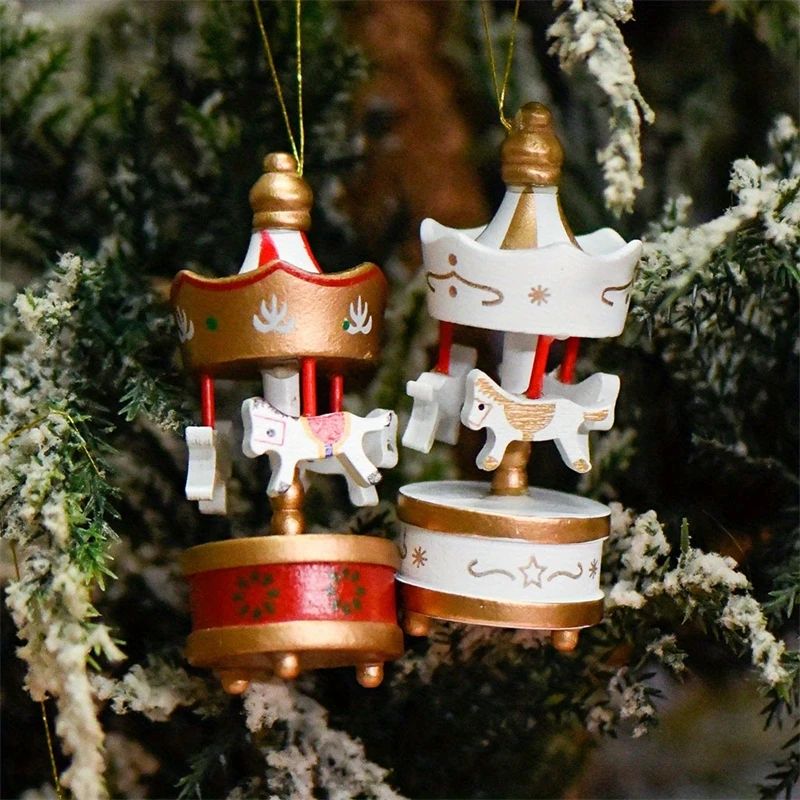 6Pcs Wooden Carousel Horse Hanging Ornaments For Christmas T
