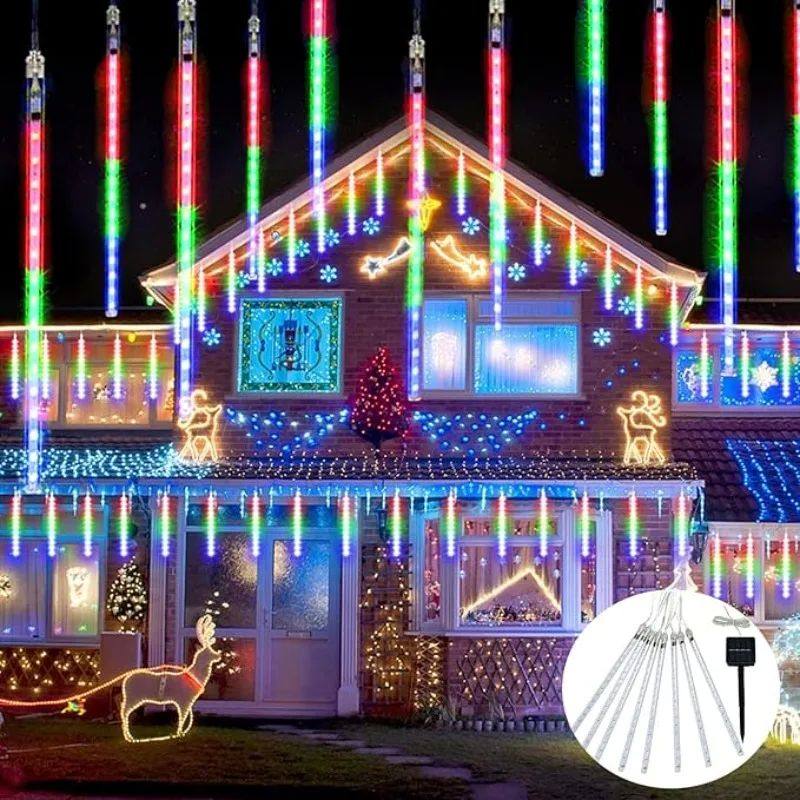 Solar Christmas Lights Outdoor 8 Tube LEDs Solar Meteor Show