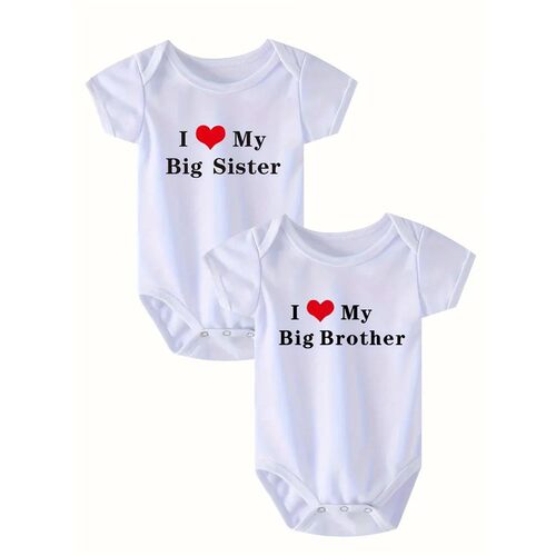 I LOVE MY Big SISTER and Brother Letter Printed Baby Outfit