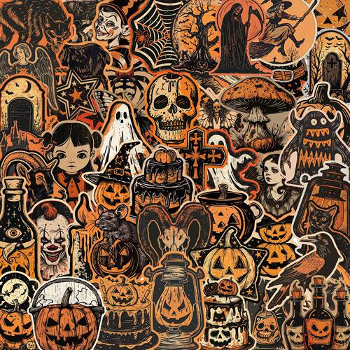 50PCS Retro Halloween Graffiti Stickers Aesthetic Phone Bike