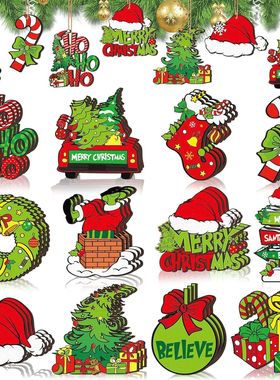 12pcs Green Haired Monster Wooden Pendant Christmas Party Ch