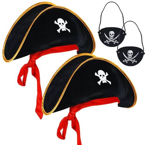 2pcs/set Pirate Hat And Pirate Skull Eye Patches Halloween C