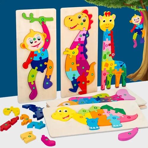 Wooden Puzzles for Kids,  Number Puzzle,  Dinosaur Puzzles a