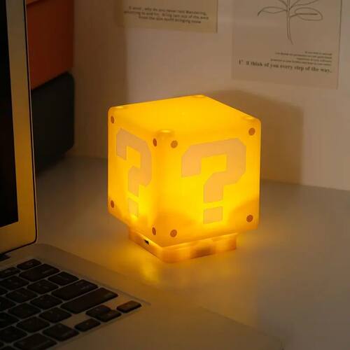 8cm Super Mario Bros Lamp Question Mark Brick Music Night Li