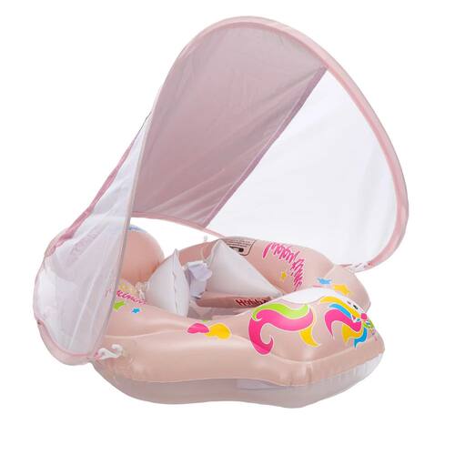 Infant Swimming Float Ring with Canopy Inflatable Kids Bathi