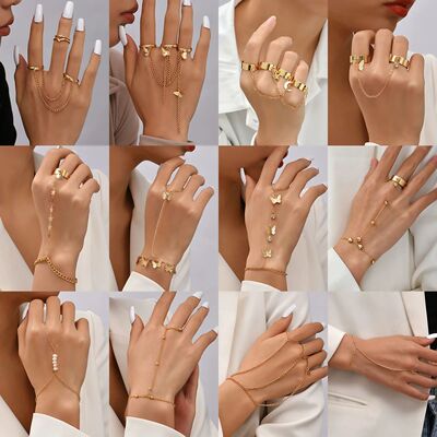 Creative Butterfly Link Chain Bracelet Connected Finger Ring