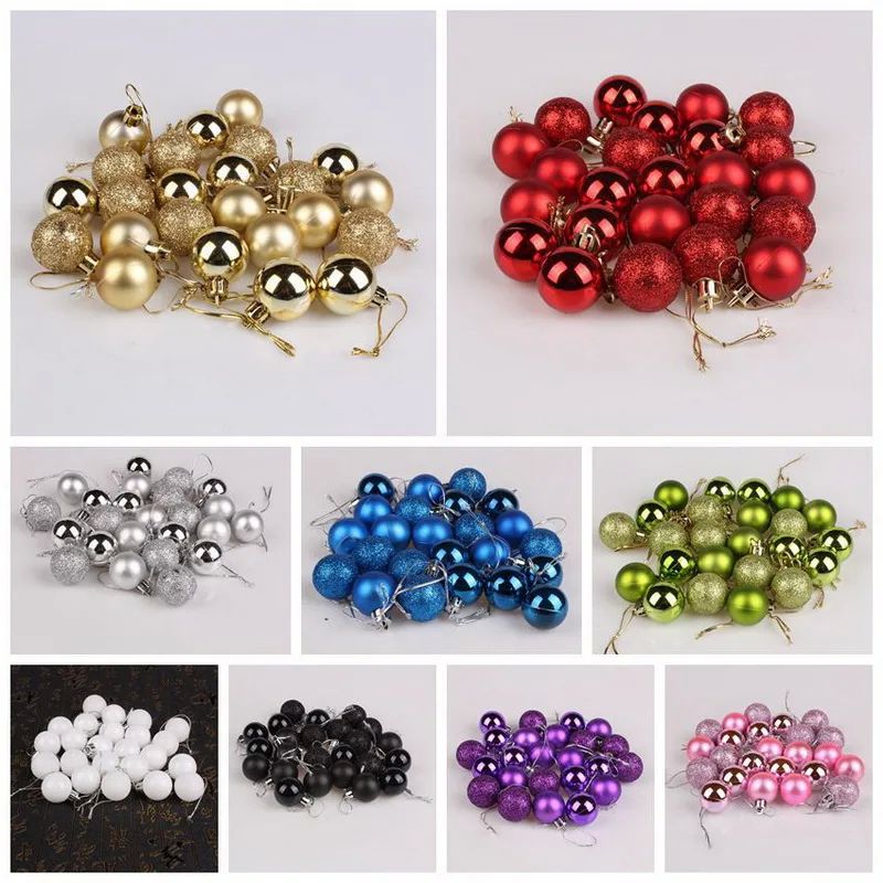 24 Pcs/Set 12 Colors Glitter Christmas Baubles Ornament Ball
