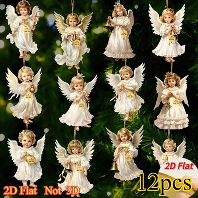 12pcs Vintage Christmas Angel Wooden Pendants, Artificial Wo