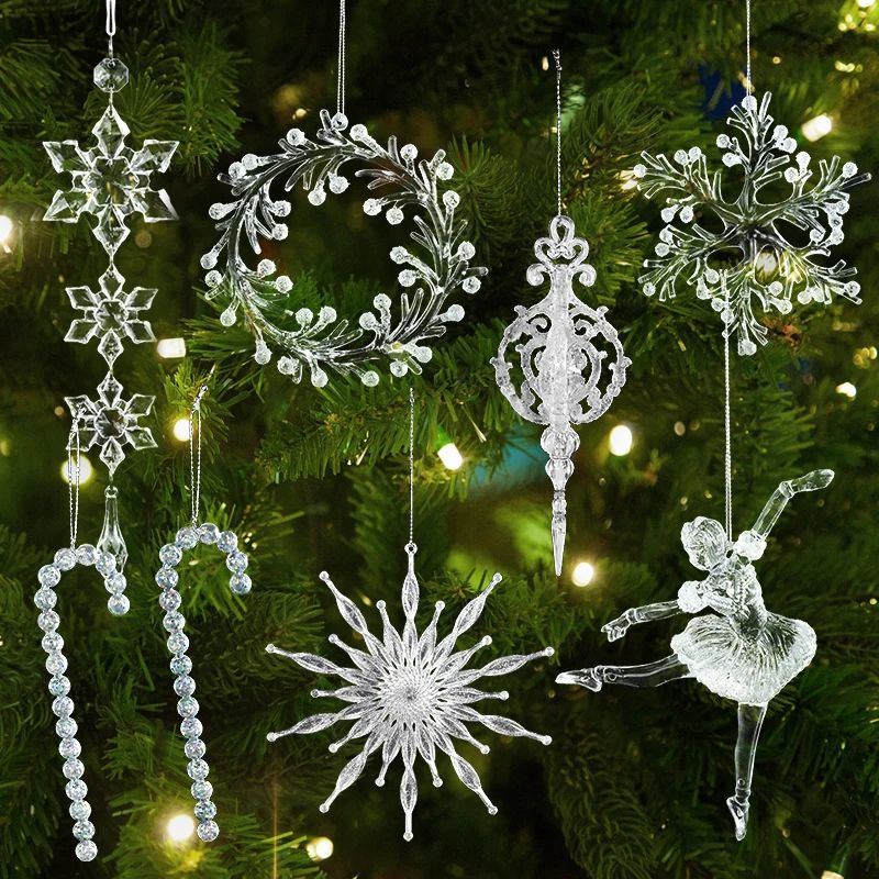 Xmas Tree Transparent Snowflake Hanging Ornaments Acrylic Pe