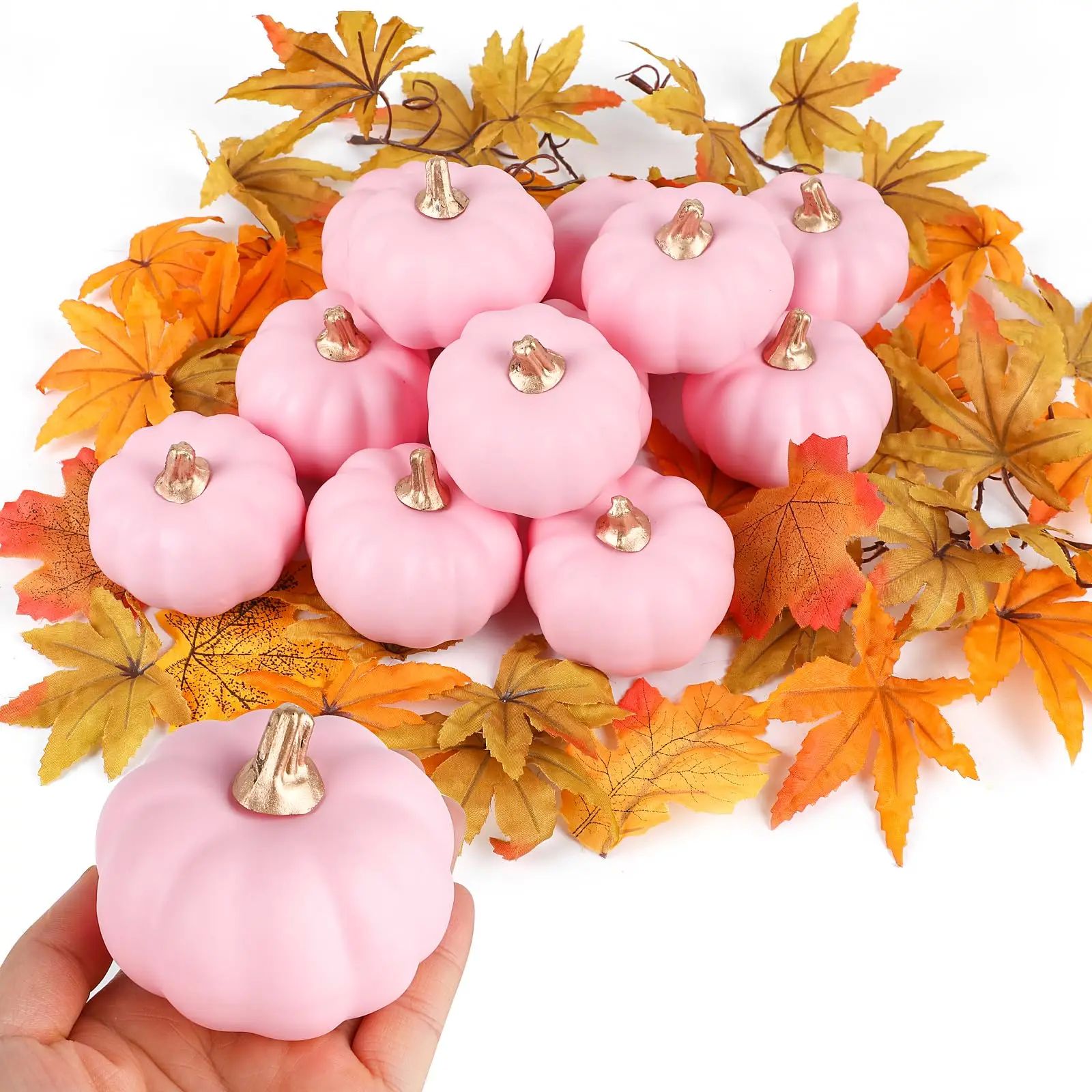 6pcs Pink Artificial Pumpk, Fall, Halloween, Thanksgiving, H