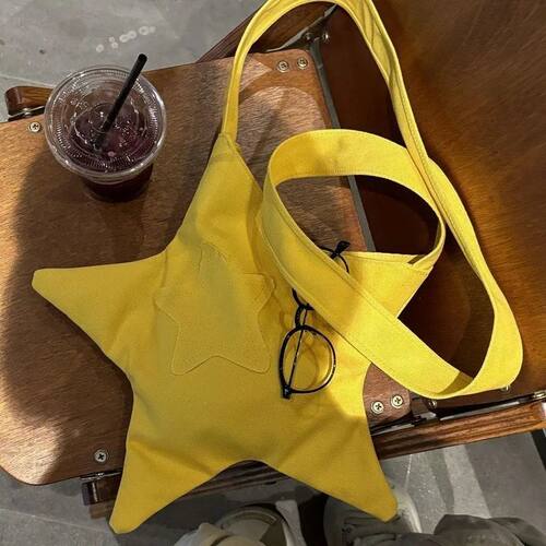 Y2K Star Shaped Tote Bag Women Cute Casual Soft Polyester Cr