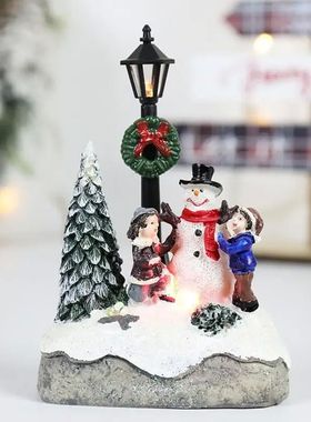 LED Christmas Village Ornaments Microlandscape Resin Figurin