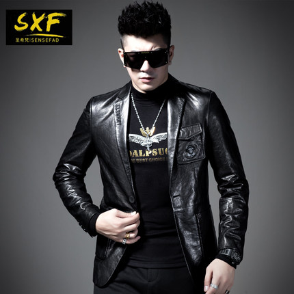 SXF圣希梵皮衣男真皮 2022新款海宁小西服皮夹克修身潮流男士外套