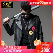 SXF Saint Xi Fan da nam 2019 mới tự dán nhãn mác áo khoác da xe máy rock xu hướng nam - Quần áo lông thú