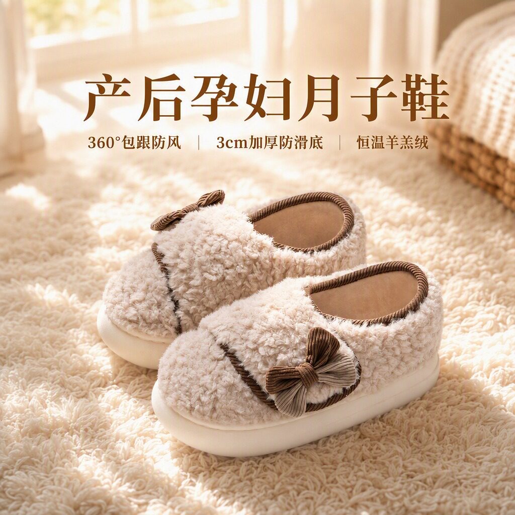 孕妇月子鞋产妇专用秋冬季包跟棉居家棉拖/棉鞋