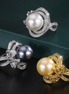 珍珠蝴蝶结可调节大小戒指