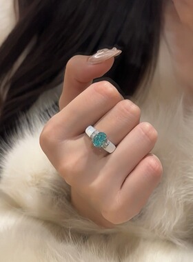 天然白贝母戒指女中古宝石开口戒