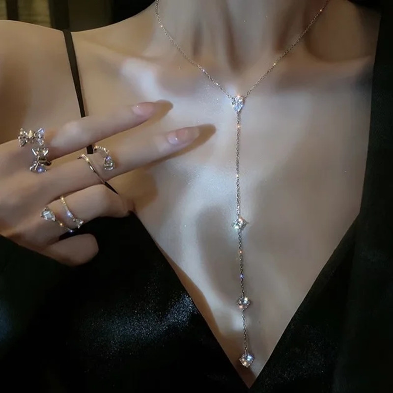锆石锁骨链女士设计感流苏项链