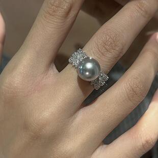 重工微镶锆石珍珠宽版 戒指女小众设计高级感轻奢冷淡风可调节指环