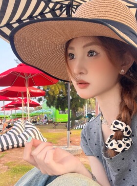 CDLM陈大刘芒 赵昭仪同款！法式海边蝴蝶结草帽遮阳大帽檐防晒帽