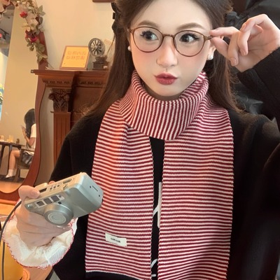 CDLM陈大刘芒 韩系细条纹针织围巾女生秋冬季加厚保暖围脖