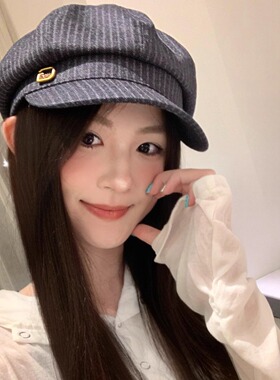 CDLM陈大刘芒【升级重工感】文艺感细条纹八角贝雷帽方圆脸报童帽