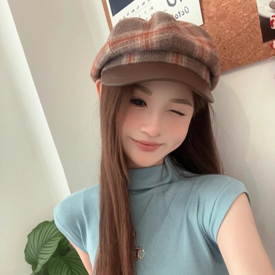 CDLM陈大刘芒 氛围感拉满美拉德八角帽子英伦千鸟格贝雷帽画家帽