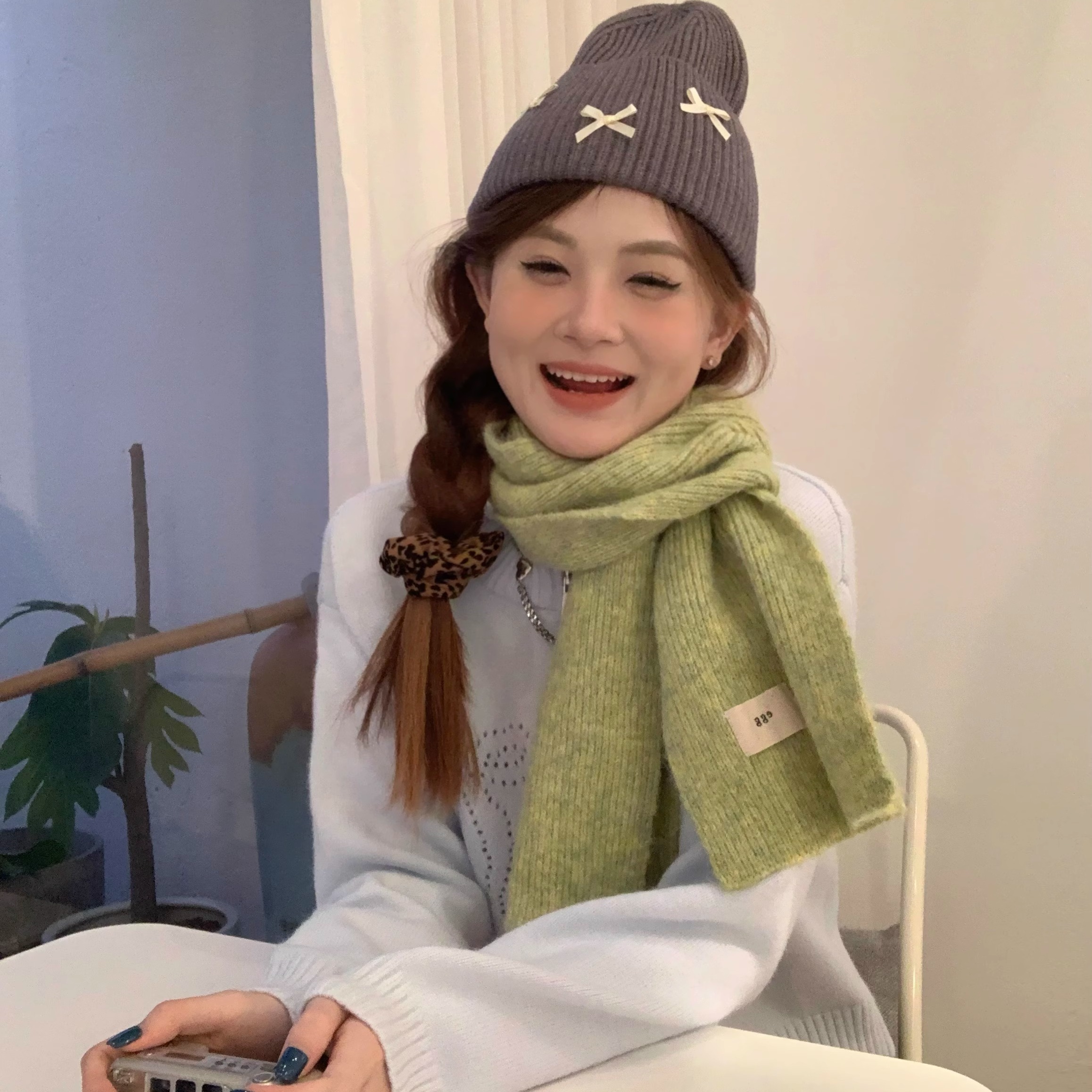 CDLM陈大刘芒 含羊毛~纯色软糯e.gg不起球针织围巾仿羊绒围脖保暖