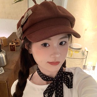 CDLM陈大刘芒 甜美侧边蝴蝶结贝雷帽秋冬八角帽 不起球毛呢