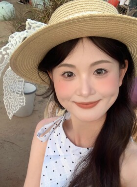 CDLM陈大刘芒 法式蕾丝蝴蝶结草帽女夏海边沙滩大帽檐平顶太阳帽
