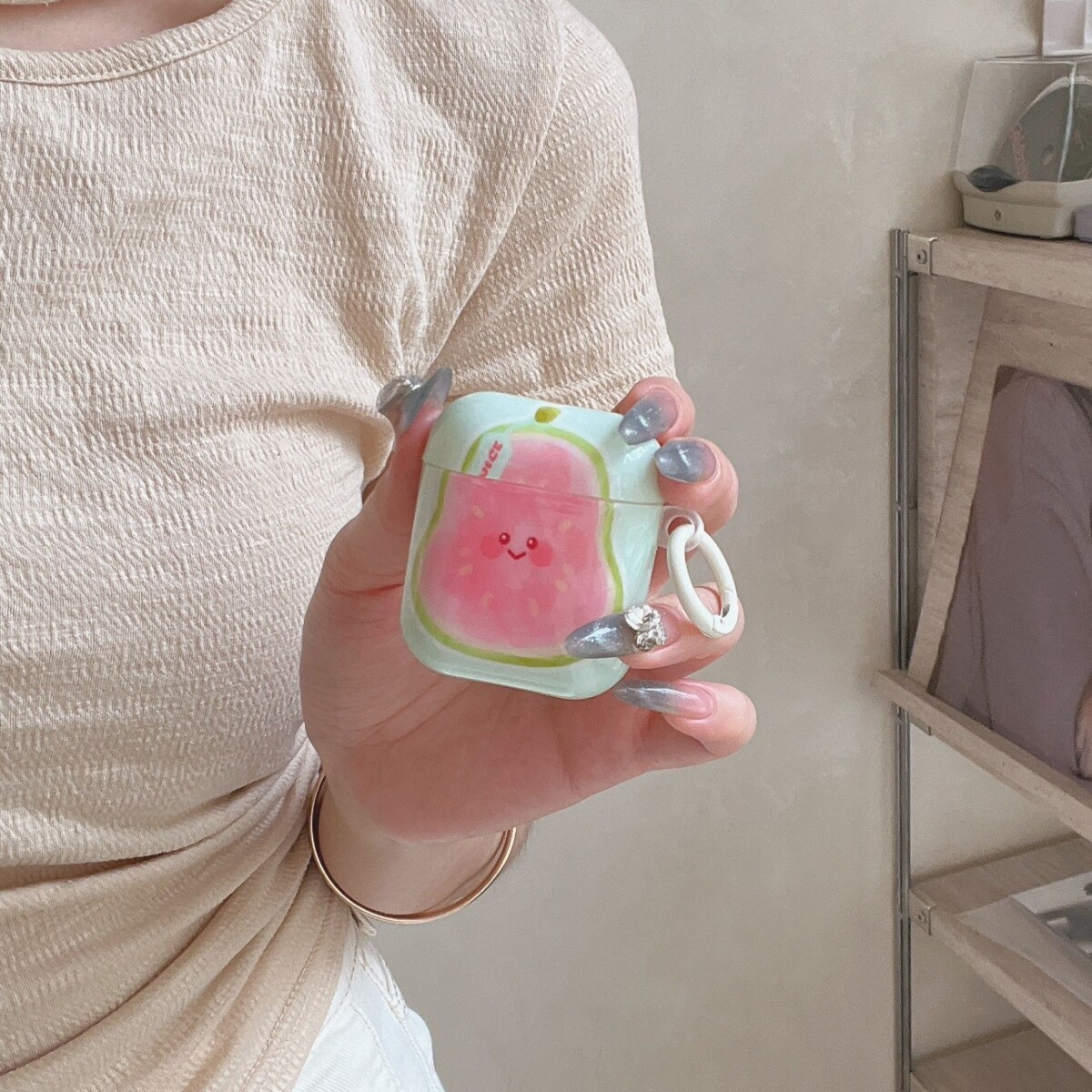 ins夏日清新小芭乐苹果耳机壳适用苹果无线蓝牙AirPodsPro耳机壳简约AirPods4代新款AirPods1/2防摔保护套女