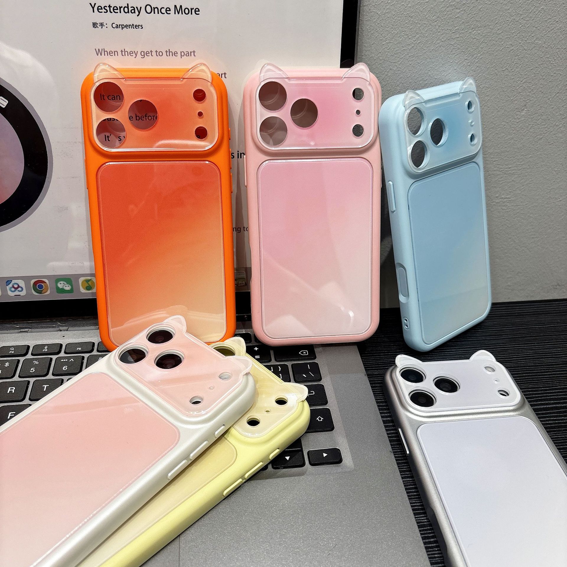撞色晕染立体猫耳朵秒变17/18pro适用iPhone17promax手机壳苹果16pro可爱简约15精孔全包13/14少女心防摔保护图片