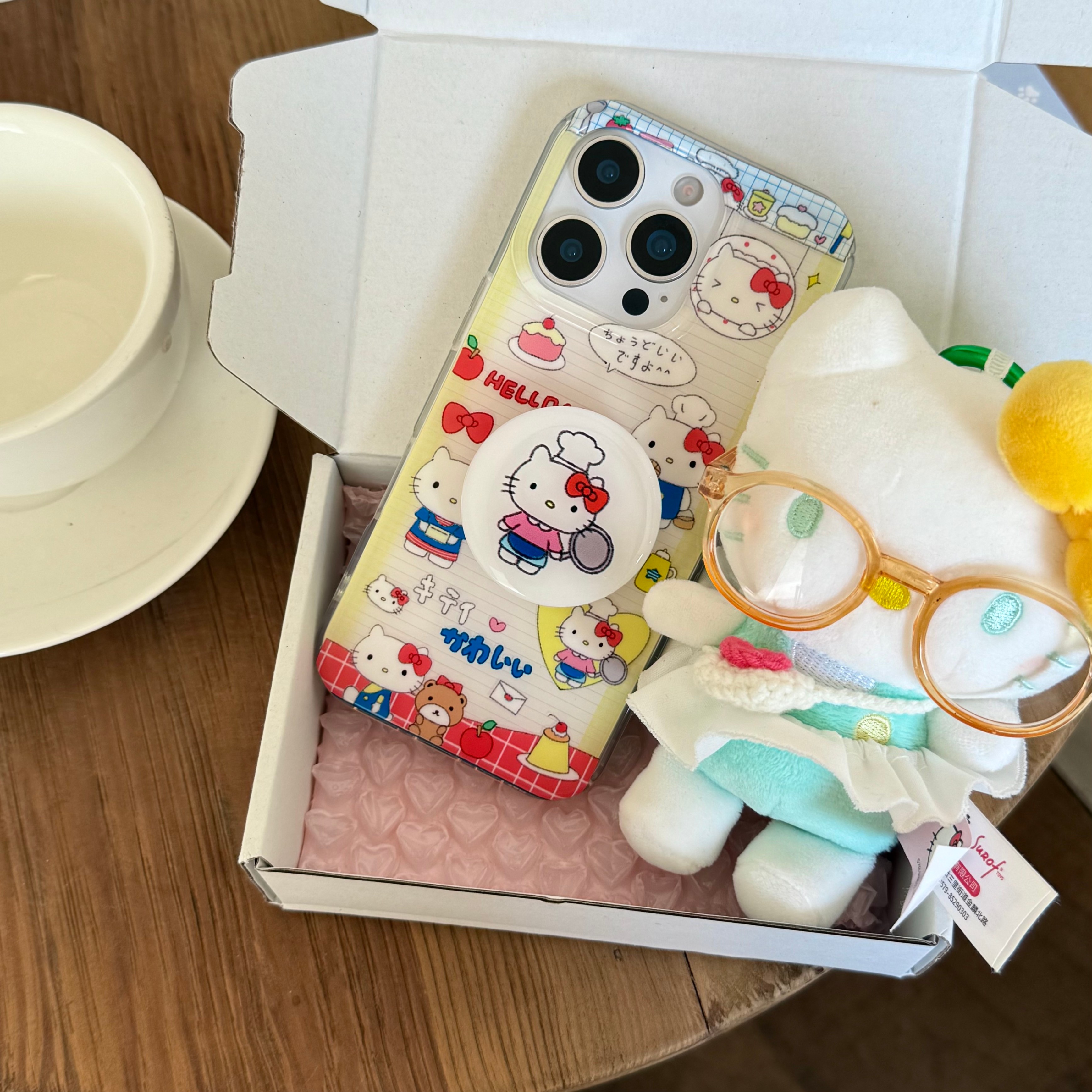 可爱油画甜品厨师kitty猫支架适用于iphone16promax苹果14手机壳15新款15pro女16少女心13pm双层硅胶防摔软壳