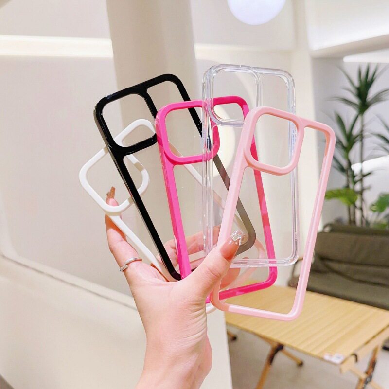 苹果手机壳新款可滴胶凹槽多巴胺适用iPhone16plus手机套简约苹果15promax糖果色边框可DIY透明保护套14防摔