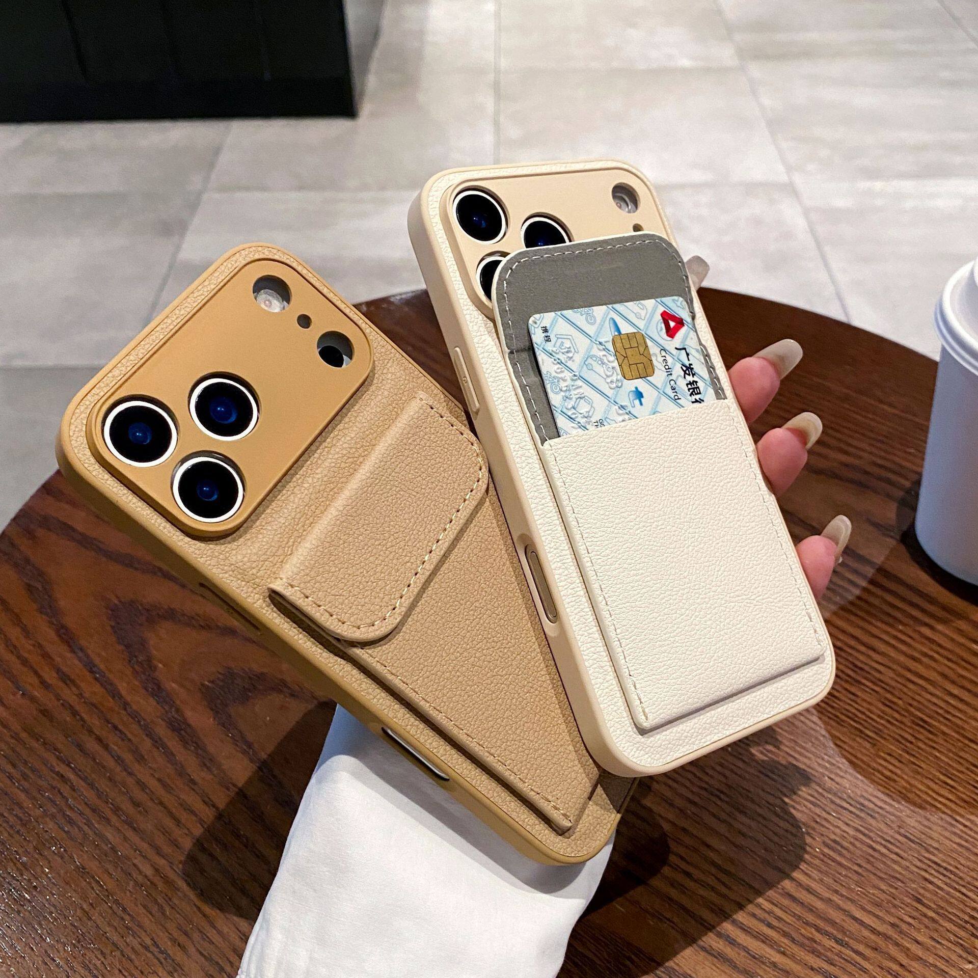 素皮荔枝纹插卡包支架适用iPhone17PROMAX/18PROMAX手机壳苹果16pro多功能防摔保护套15简约高级感13/14爆款
