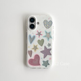 X2 Case时髦小众bling bling星星爱心印花苹果15pro适用17pro苹果16ProMax手机壳iphone16全包新款14保护套潮