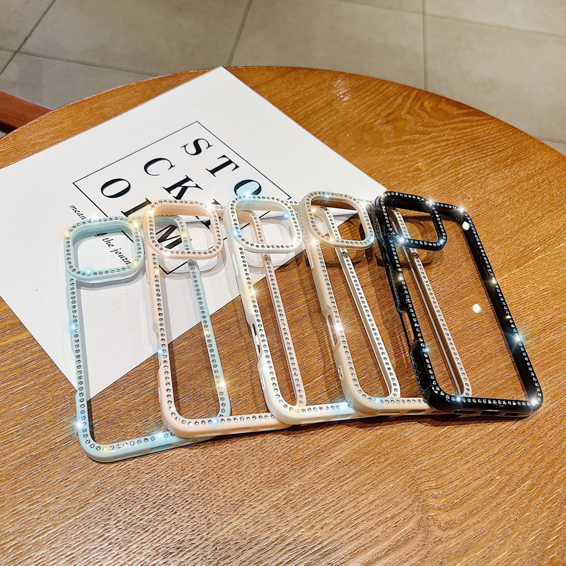 苹果手机壳纯色简约ins适用苹果16ProMax防摔保护糖果色水钻iPhone15pro手机壳14透明高级感凹槽13/12少女心
