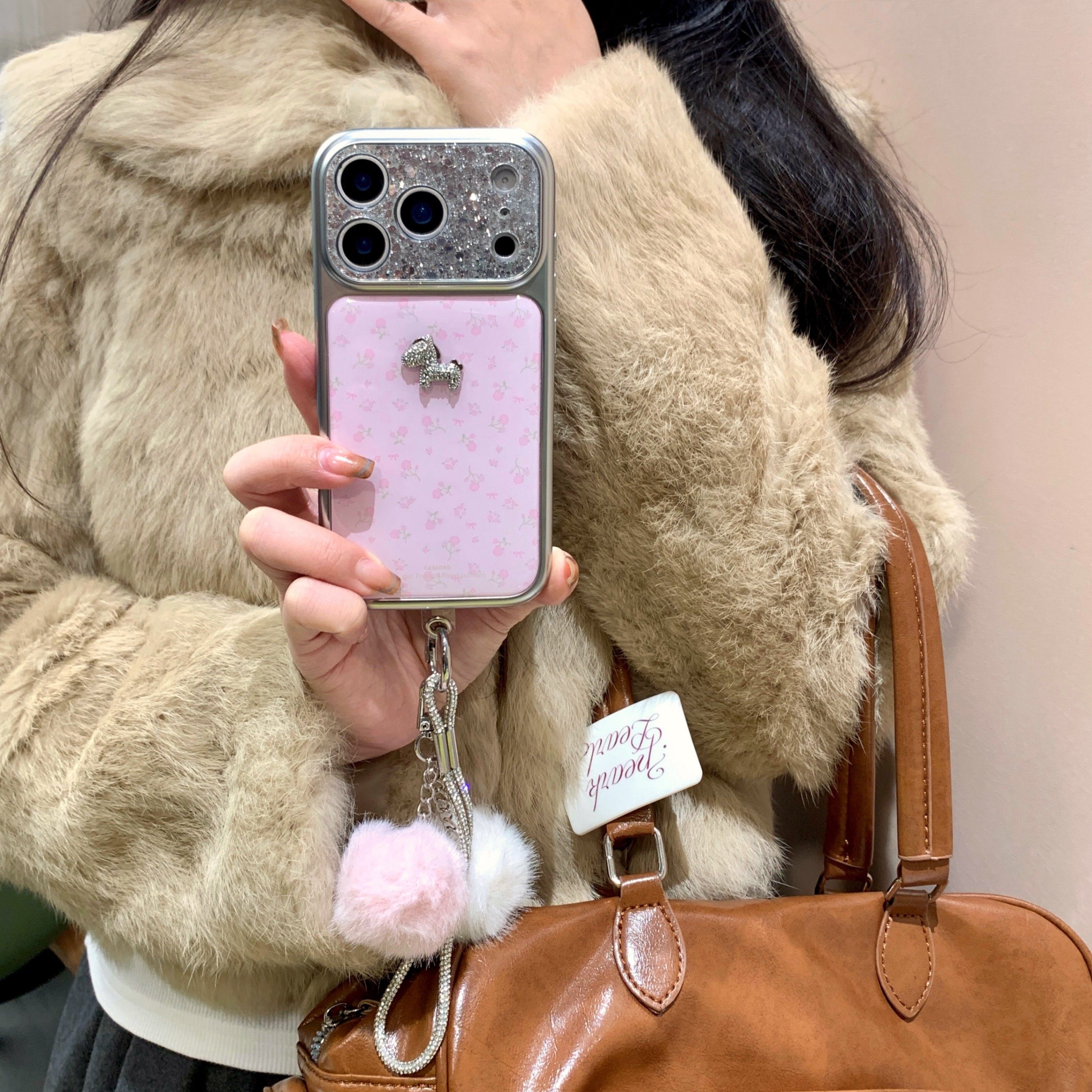 电镀大视窗碎花满钻马适用于苹果17ins手机17proMax保护壳韩系15promax手机保护套16系列14手机16pro保护壳潮