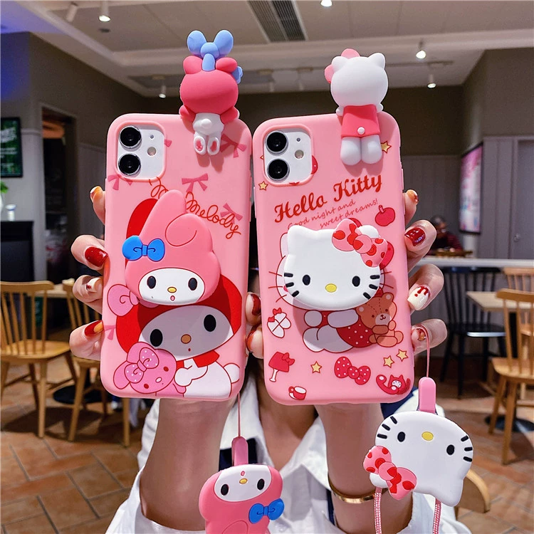 苹果手机壳卡通立体趴趴hellokitty适用苹果16promax手机壳美乐蒂iPhone15plus手机套14支架可爱mini挂绳新款