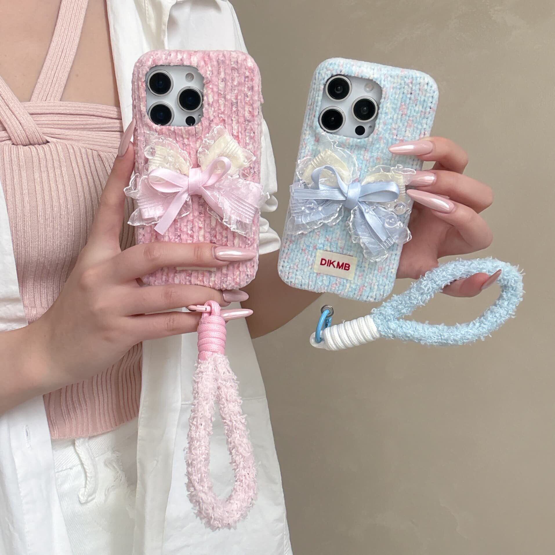 枫森爆款绒布毛绒壳立体蝴蝶结新款适用iPhone17promax苹果16pro女款浅粉灯芯绒15pm可爱简约高级感13/14防摔