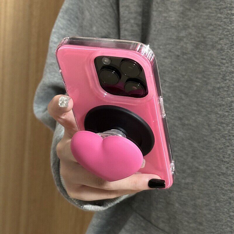 玫粉色爱心支架适用苹果17promax/iphone17pro新款韩式ins风氛围感16/15小众创意高级感14全包型磁吸手机壳女