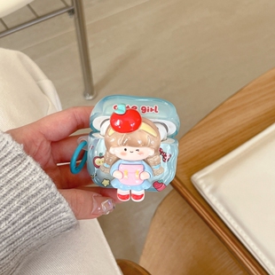 立体苹果女孩苹果耳机壳新款适用AirPods4保护套iPod苹果耳机壳1/2/3代无线蓝牙耳机保护套可爱软壳少女心萌