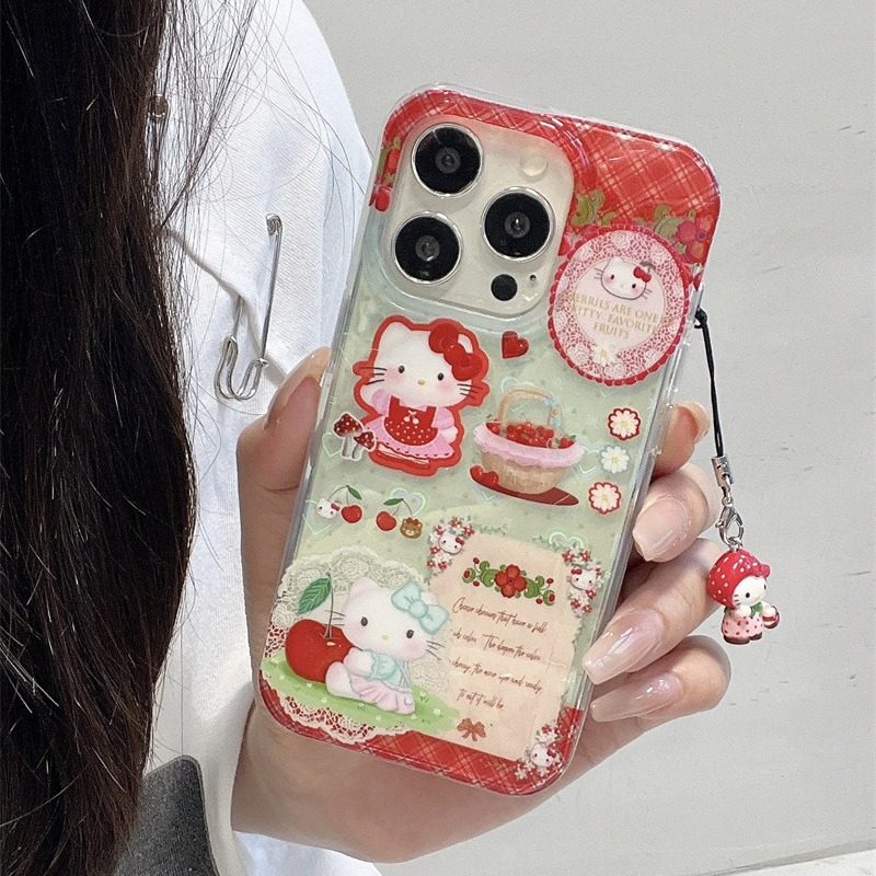 爱心樱桃海报hellokitty少女心适用iPhone15promax手机壳日韩风苹果16新款13pro网红12女款14pro硅胶13防摔11