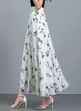 印花碎花雪纺半身裙女2024春夏流行新款显瘦遮胯A字裙长裙子跳舞