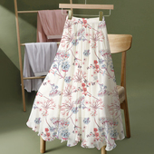 印花雪纺半身裙女夏季 显瘦拼接裙子 长裙大码 新款 高腰宽松碎花薄款