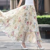 雪纺半身裙垂感小个子A字高腰印花碎花遮胯显瘦松紧腰仙女半身裙