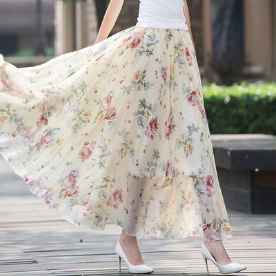 雪纺半身裙垂感小个子A字高腰印花碎花遮胯显瘦松紧腰仙女半身裙