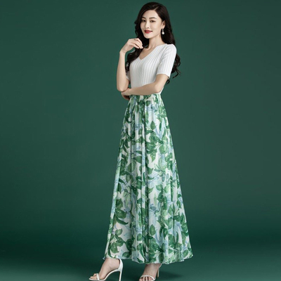 韩版雪纺半身裙大码遮胯松紧腰洋气休闲显瘦溥款碎花ins仙女裙