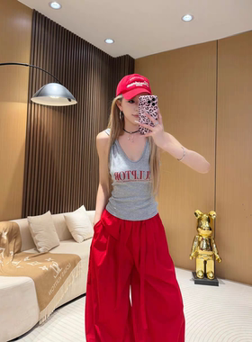 韩版辣妹V领连帽背带背心女夏季灰色外穿打底短款上衣修身显瘦t恤