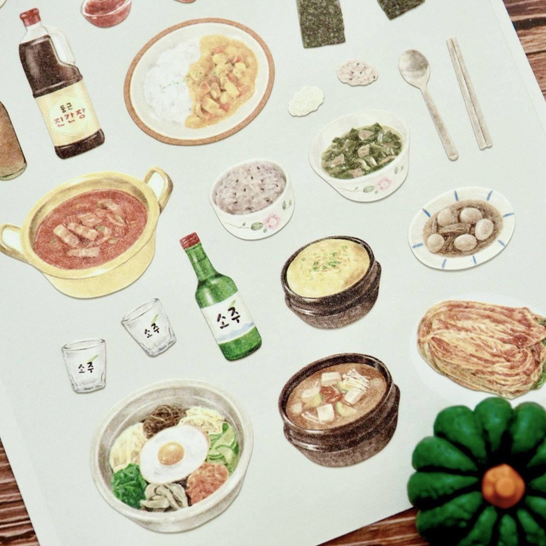 Suatelier韩国美食泡饭冷面泡菜炒年糕部队锅手帐装饰diy贴纸漫画